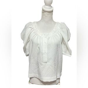 Rochelle Behrens The Shirt Puff Sleeve white textured Blouse